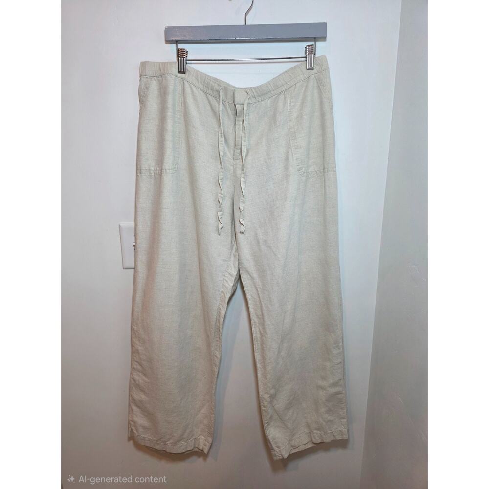 Liz Claiborne Linen Drawstring Wide Leg Pants Size XXL Beige